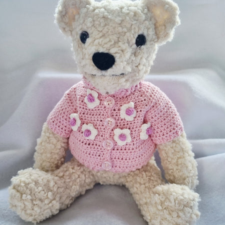 Handmade – Teddy bear with Pink crochet jumper – BB48/1