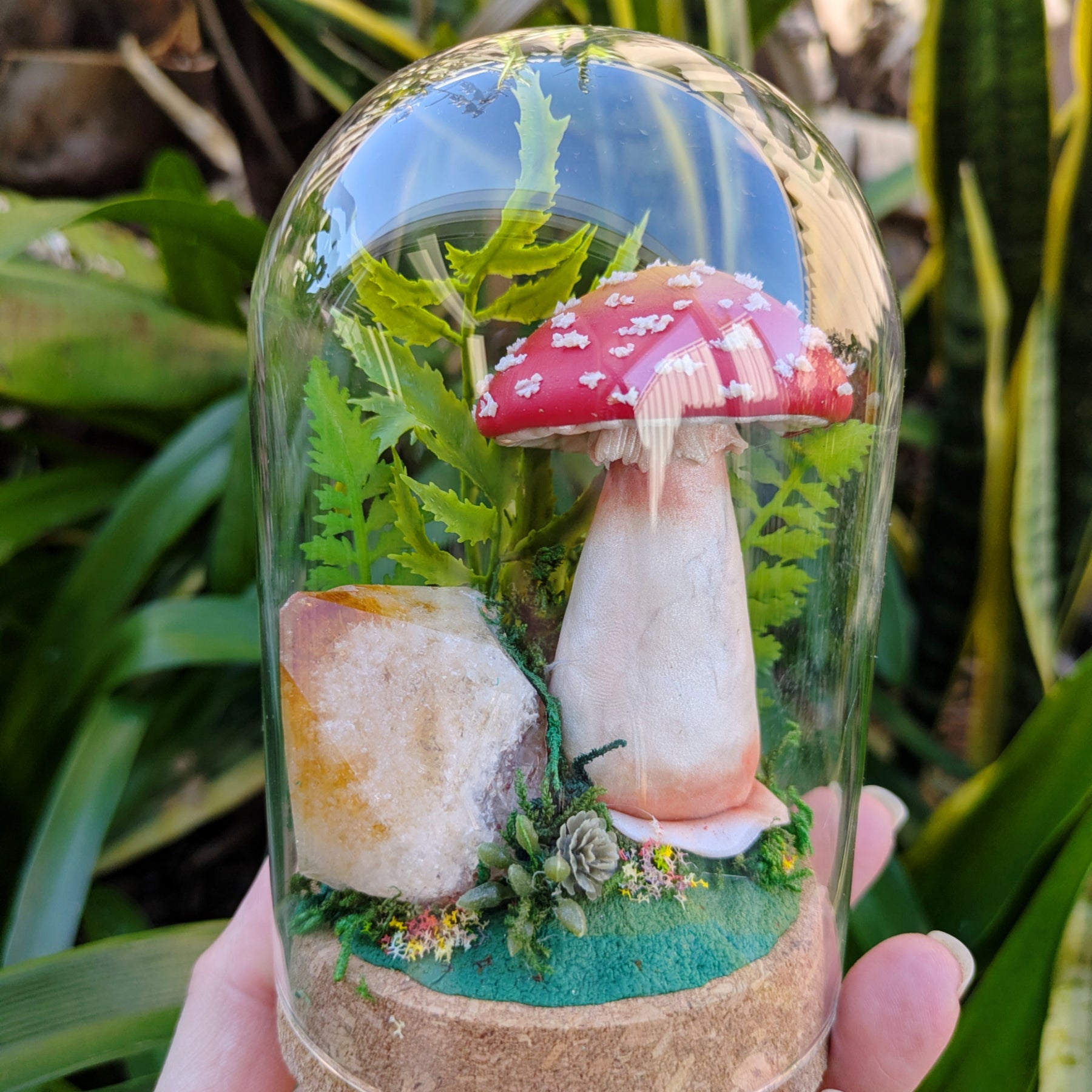 Enchanted Amanita Mushroom Dome with citrine crystal
