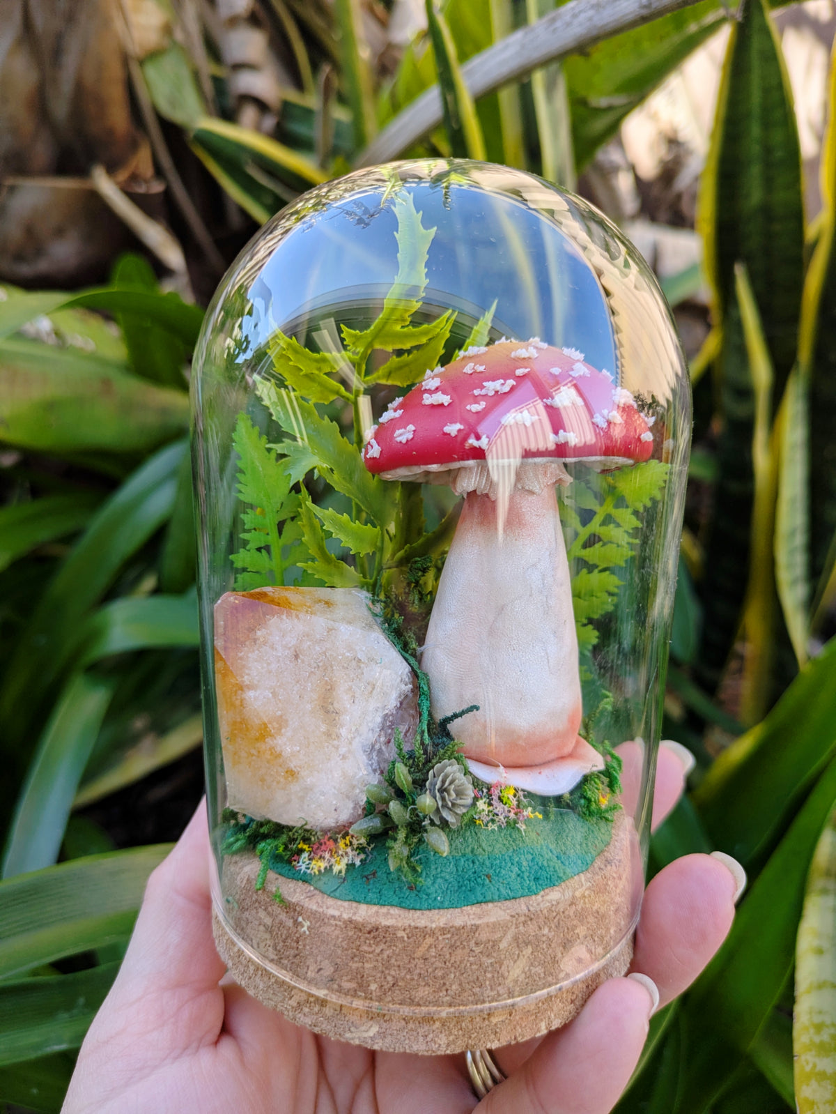 Enchanted Amanita Mushroom Dome with citrine crystal