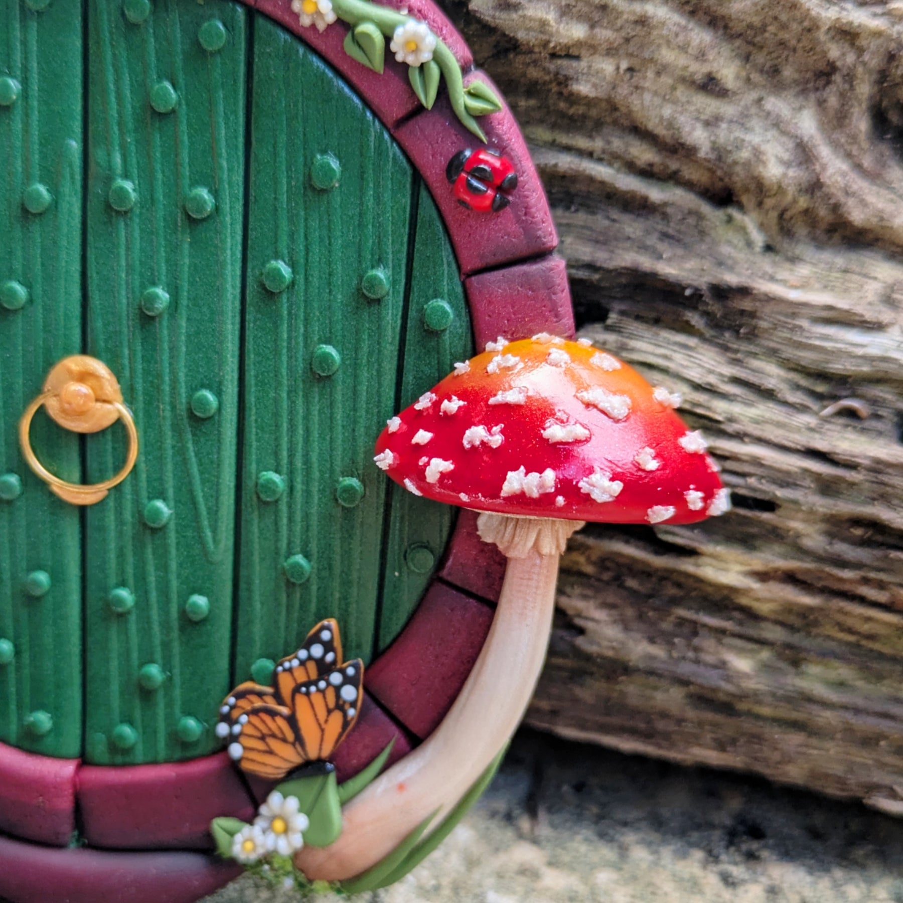 Green Hobbit Door with Aminata Mushroom & Monarch Butterflies 🦋