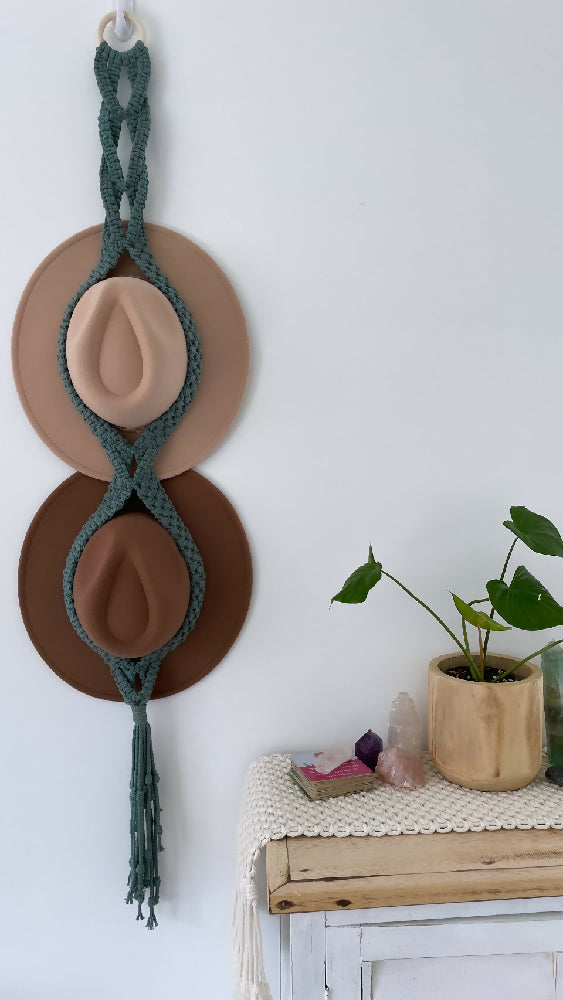 Macrame Double Hat Hanger Dark Sage