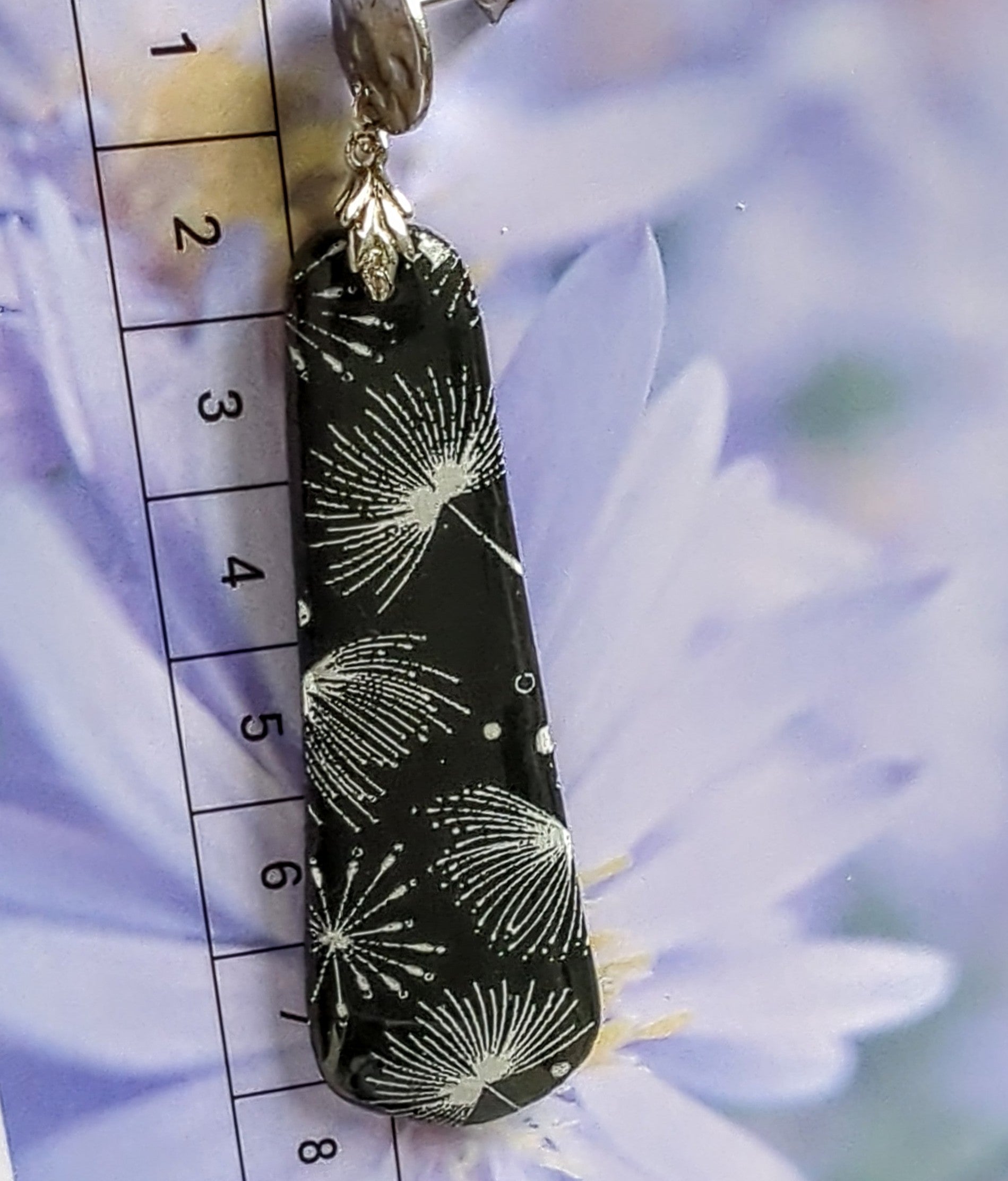 Dandelion Black and White Earrings from Polymer Clay.