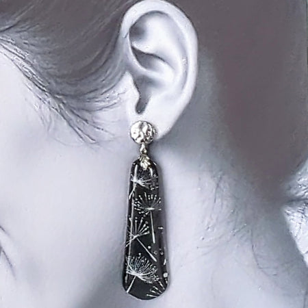 Dandelion Black and White Earrings from Polymer Clay.