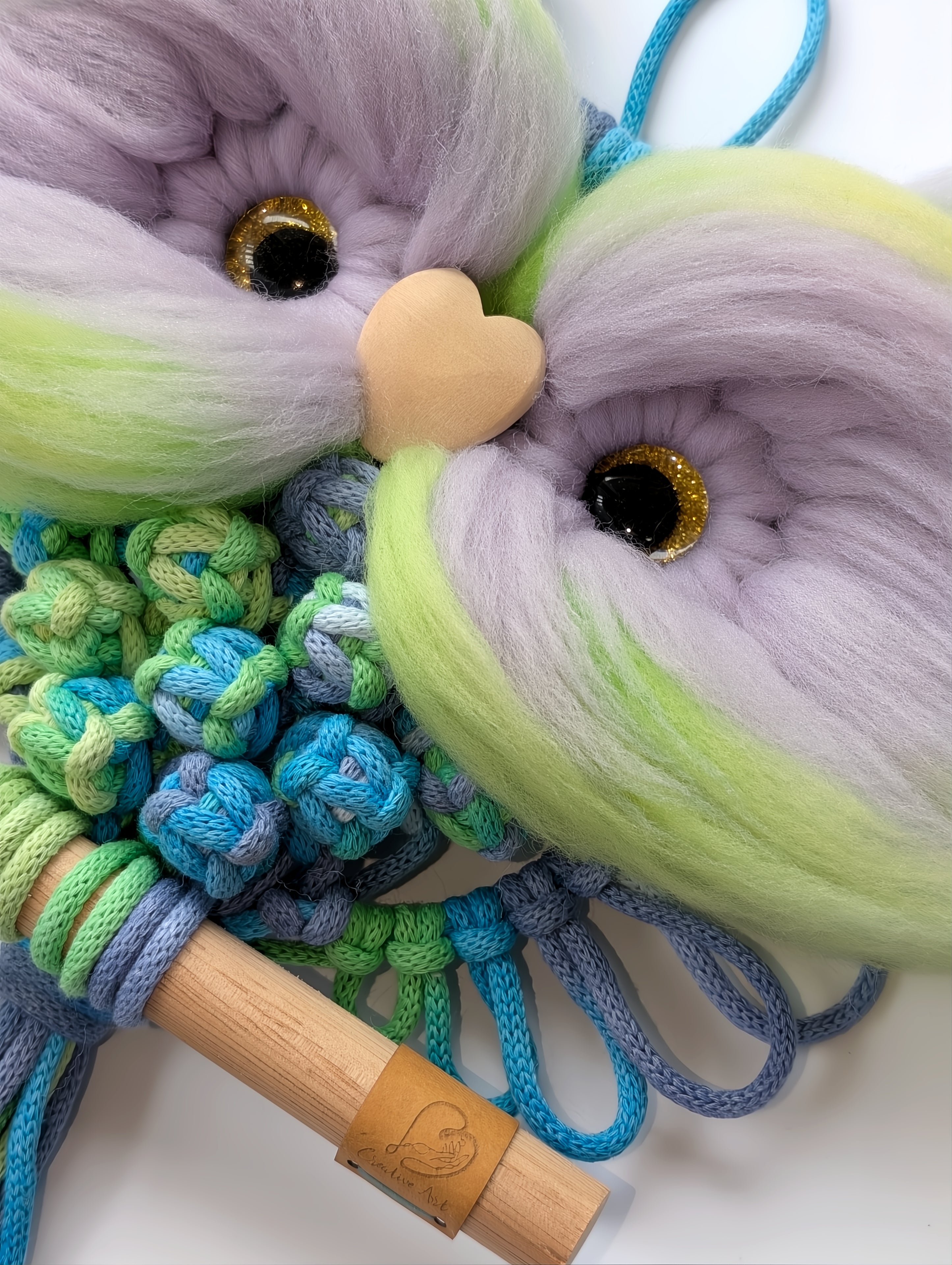 Bold Macrame Owl with fluffy eye rims