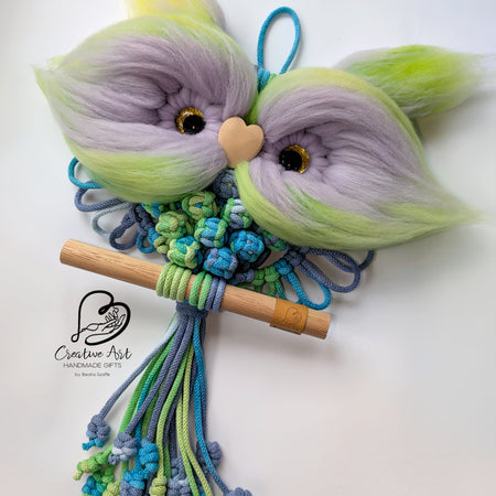 Bold Macrame Owl with fluffy eye rims