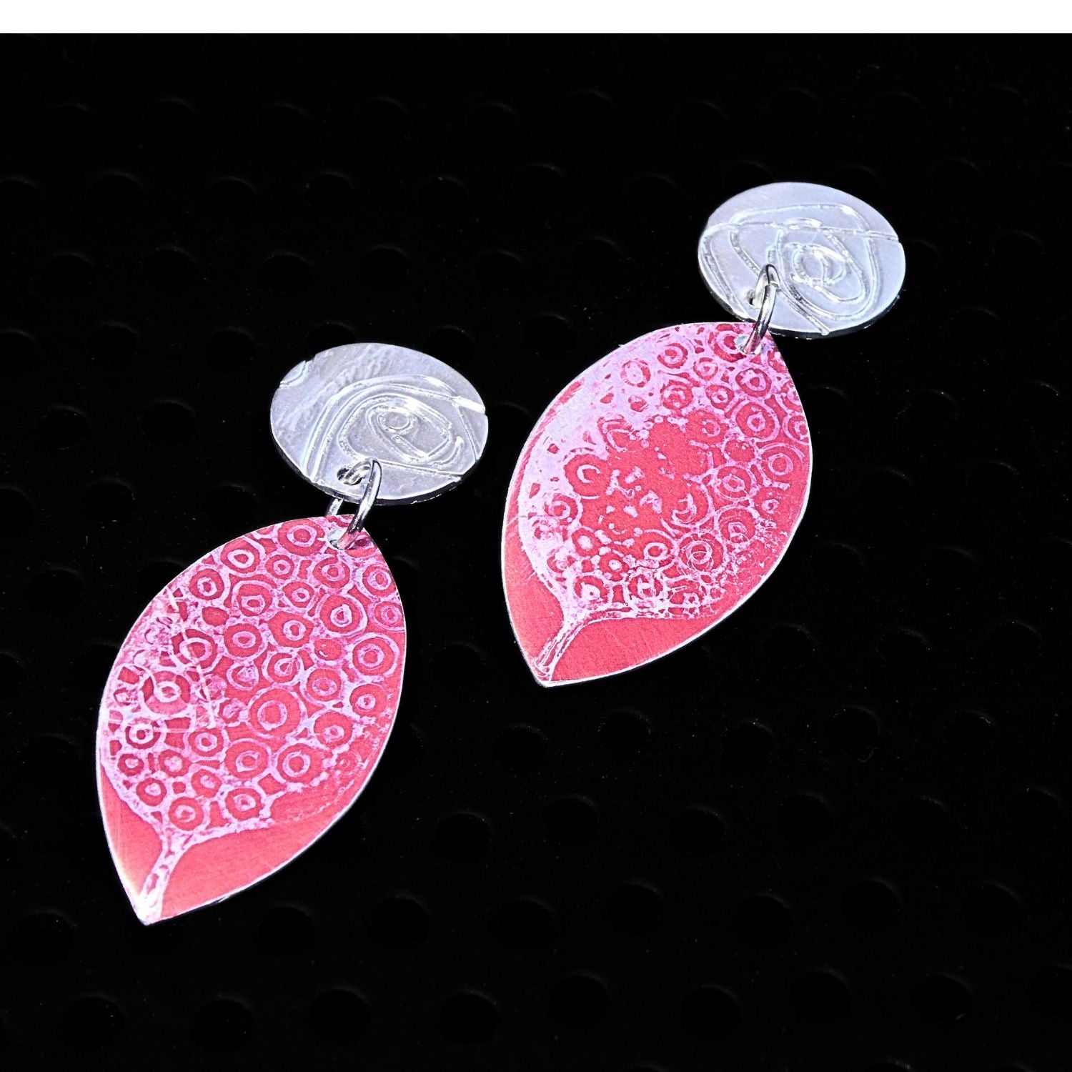 Hand printed anodised aluminium earrings - Scarlet Grace Collection