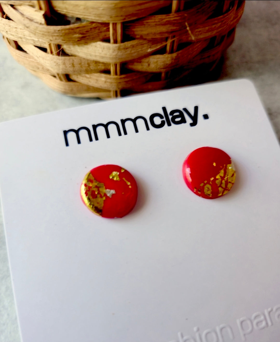 Shiny Red Studs | Polymer Clay Earrings