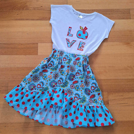 Girls Flounce Skirt`& Matching Love T-Shirt | Size 8