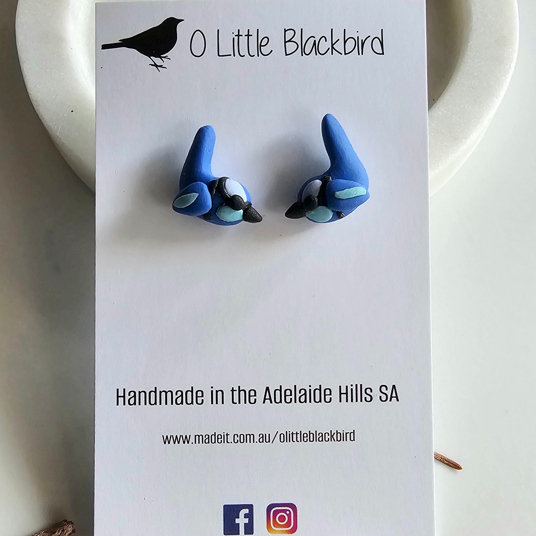 Splendid Fairy Wren Stud Earrings , Handmade Bird Jewelry, Mini Birds.