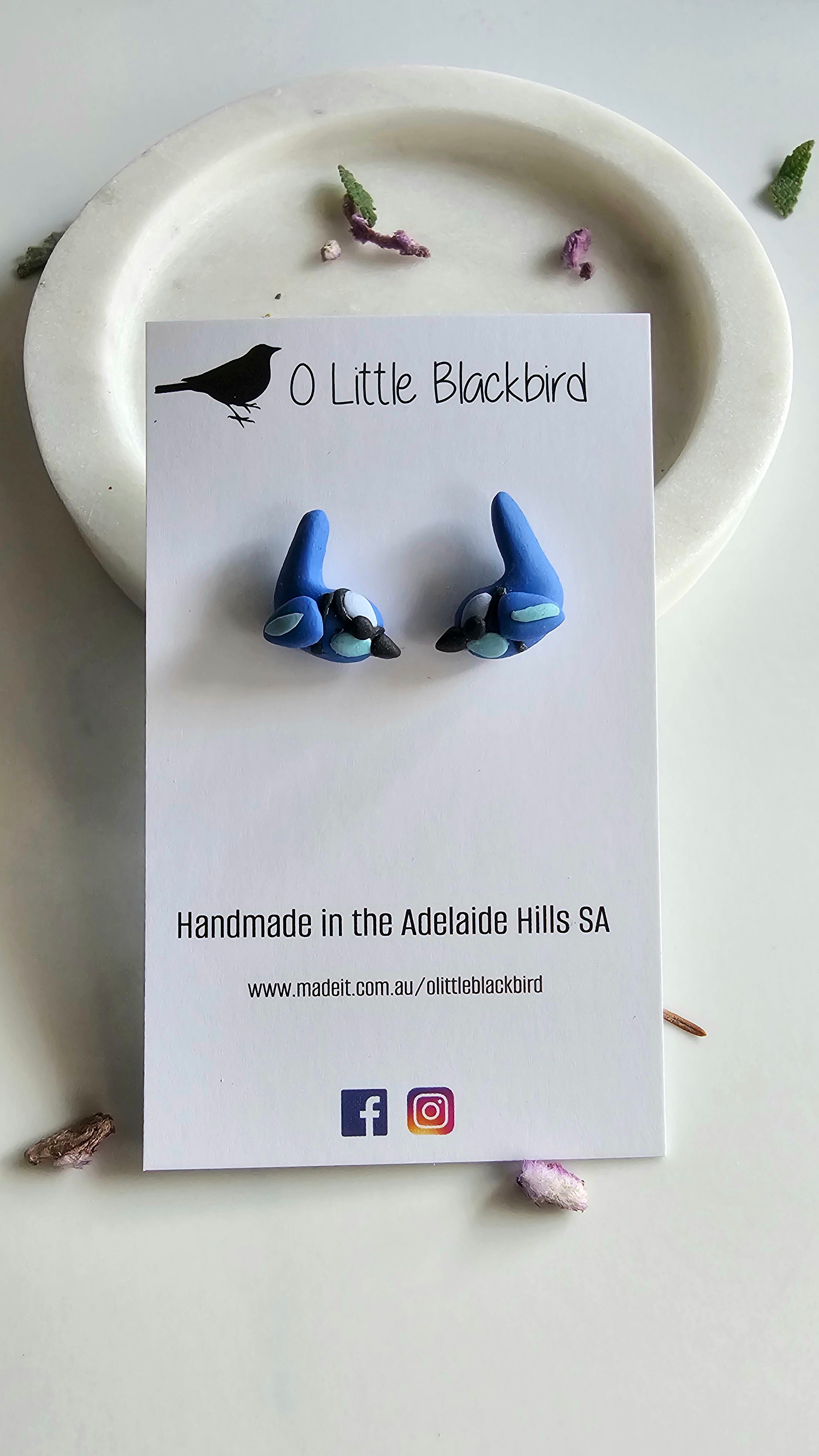 Splendid Fairy Wren Stud Earrings , Handmade Bird Jewelry, Mini Birds.