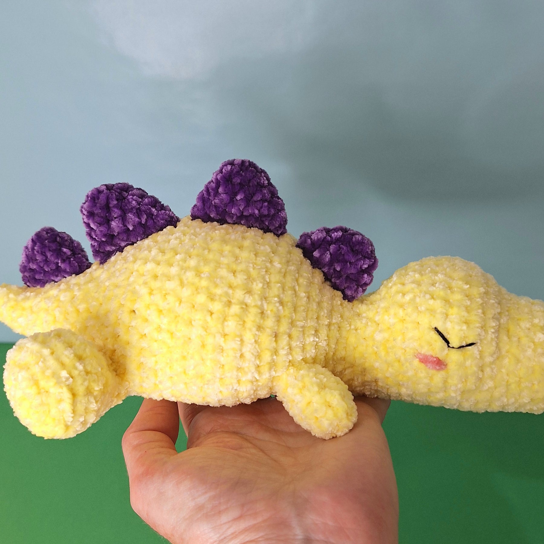 Yellow Sleepy Velvet Dinosaur- Plush Cuddle Toy