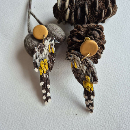 Yellow Wattle Bird Dangle Earrings