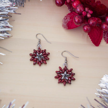 Red and Silver Starburst Earrings