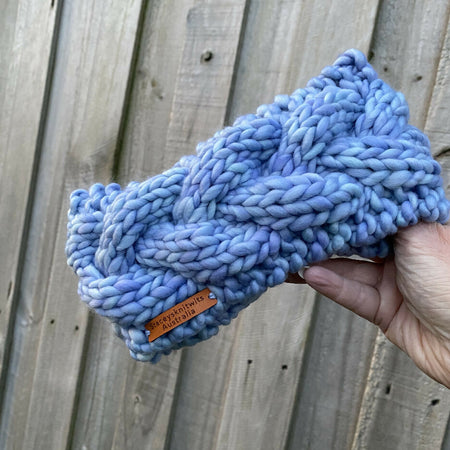 Blue Headband, knitted headband ladies cable