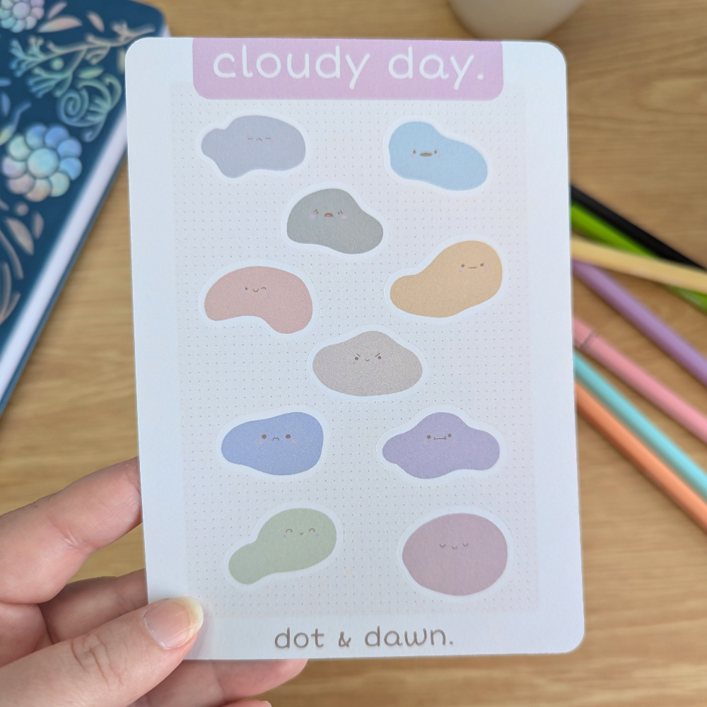 cloudy day a6 sticker sheet close up