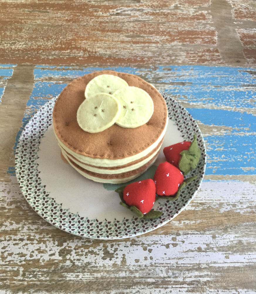 Pancake set with banana and strawberries, pretend play food