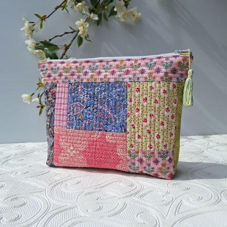 Zipper Pouch Spring Lilac floral themed detailed with fine line quilting