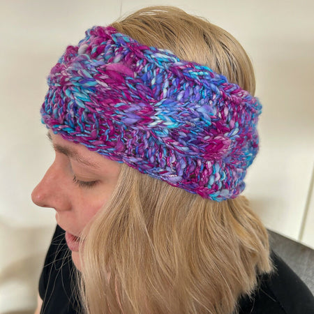 Hand Knitted Wool Headband - lavender breeze