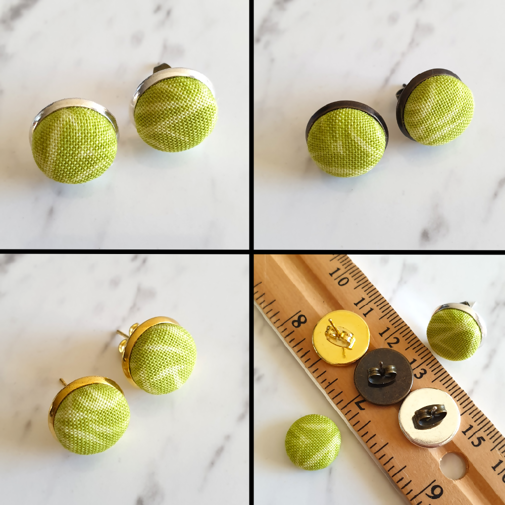 1.4cm Round Yellow Green Plants cotton fabric Cabochon stud earrings