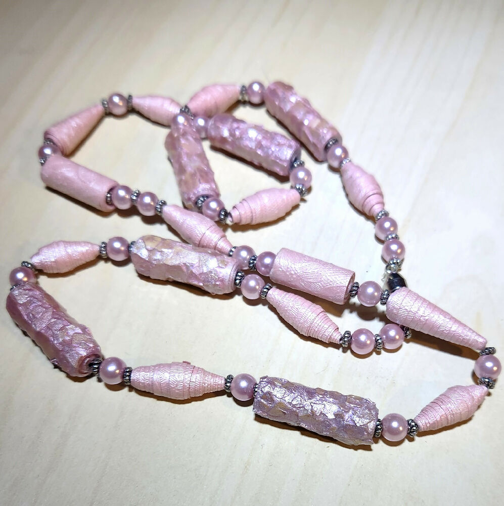 Beaded Necklace. Sustainable Eggshell, paper bead and pearls.