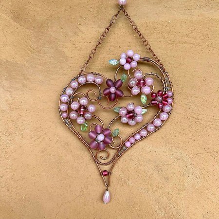 Jewelled-Decor/Pearly Pink Floral Wall Art Hanger