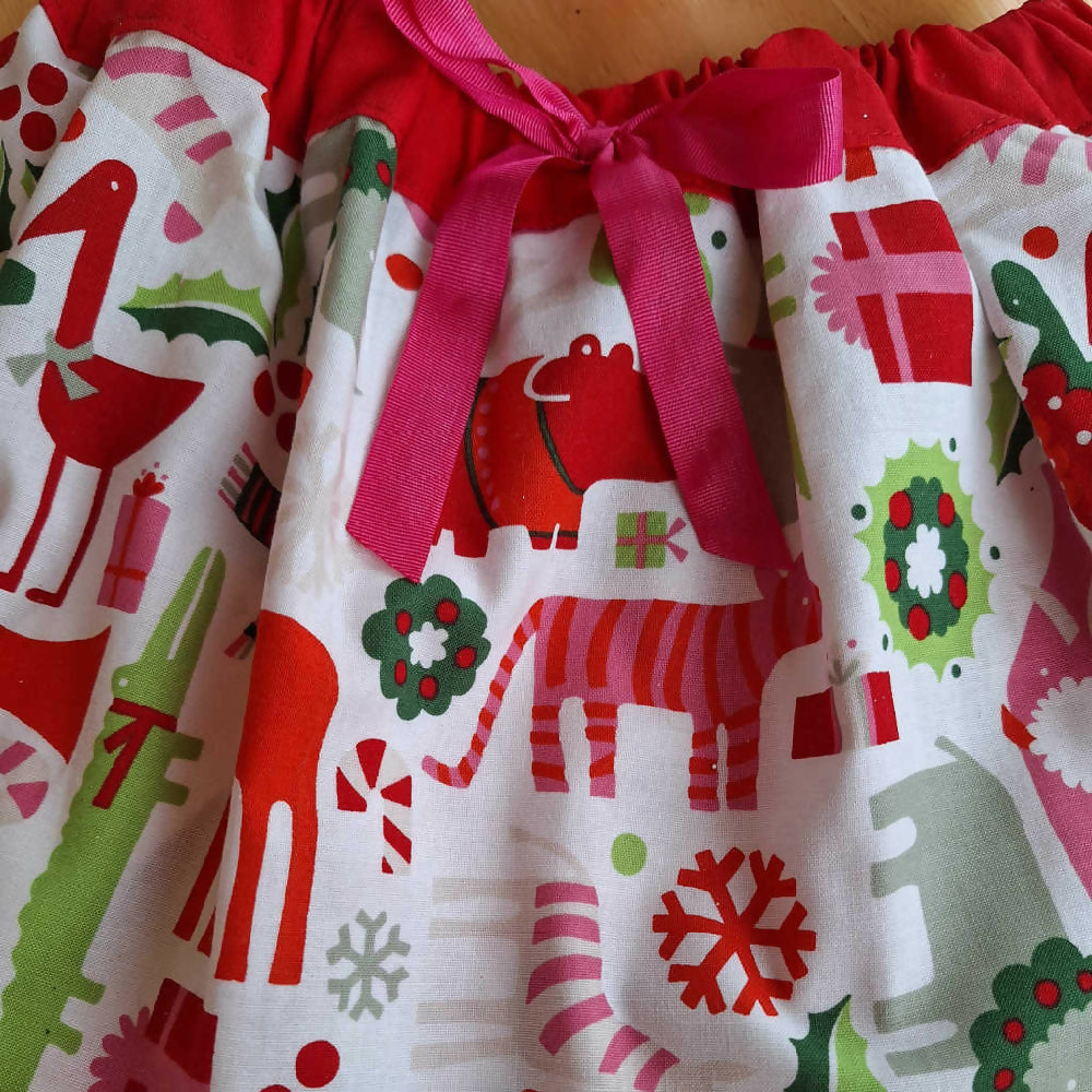 Girls Christmas Skirt & Bib Set | Size 1 |Christmas Animal Print