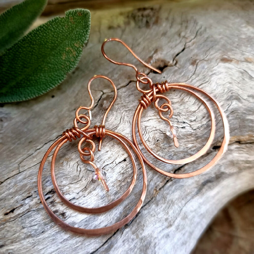 handcrafted australian artisan hammered copper dangle earrings