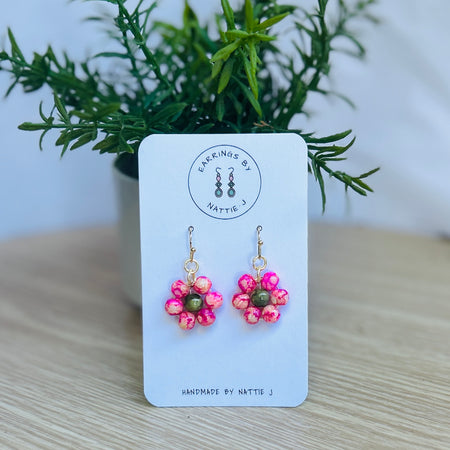 'Daisy Daisy' Beaded Flower Earrings Gold & Rose Gold