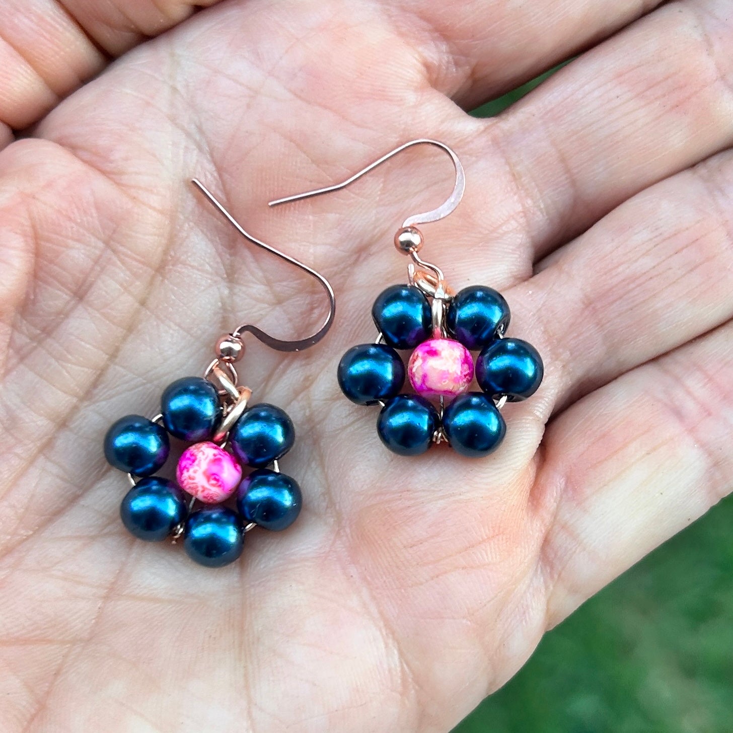 'Daisy Daisy' Beaded Flower Earrings Gold & Rose Gold