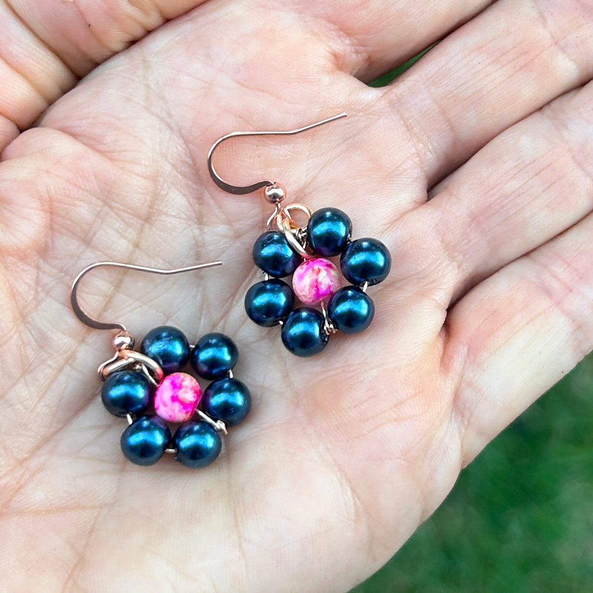 'Daisy Daisy' Beaded Flower Earrings Gold & Rose Gold