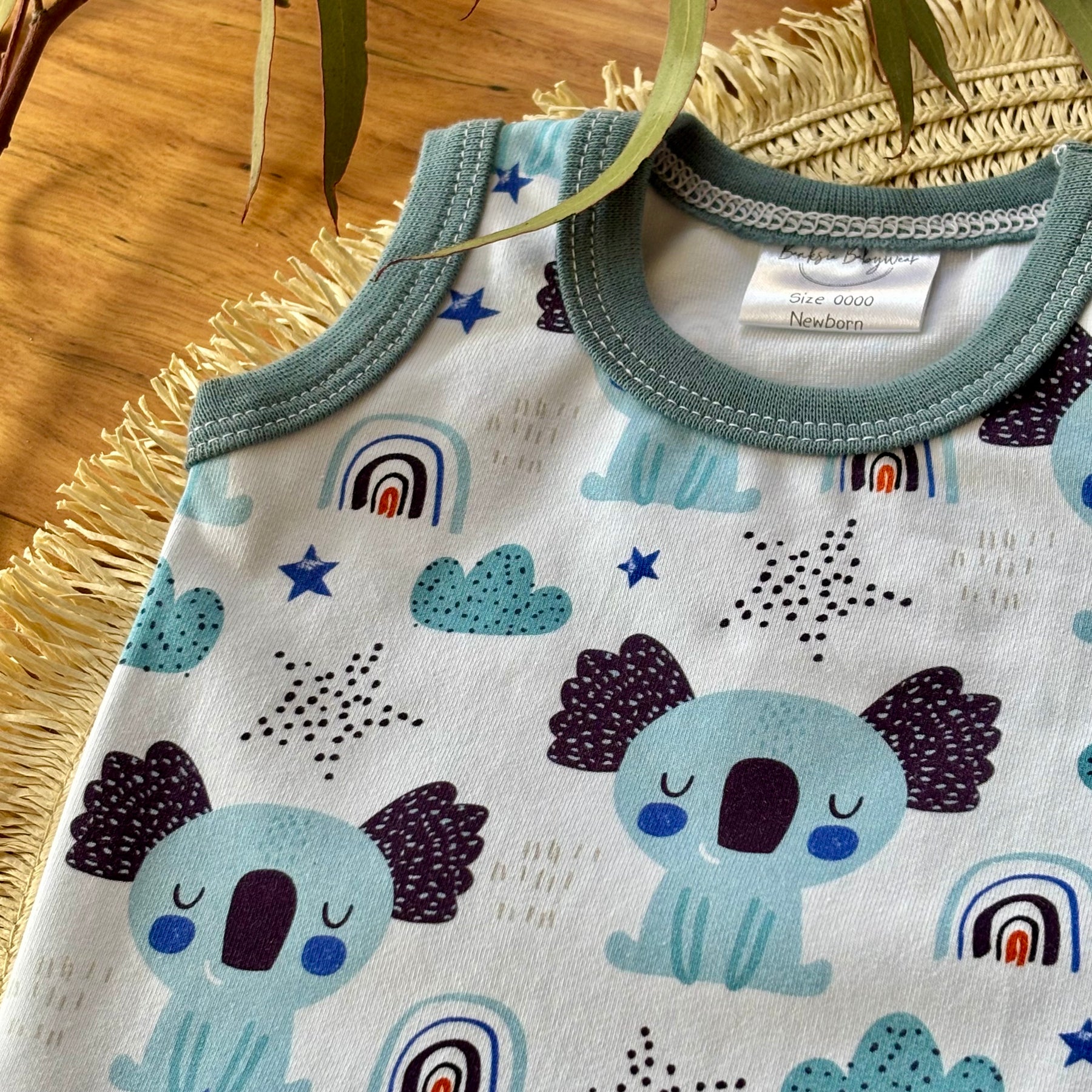 Baby Tank Bodysuit | Blue Koalas | Size premmie to 2 | Made to order