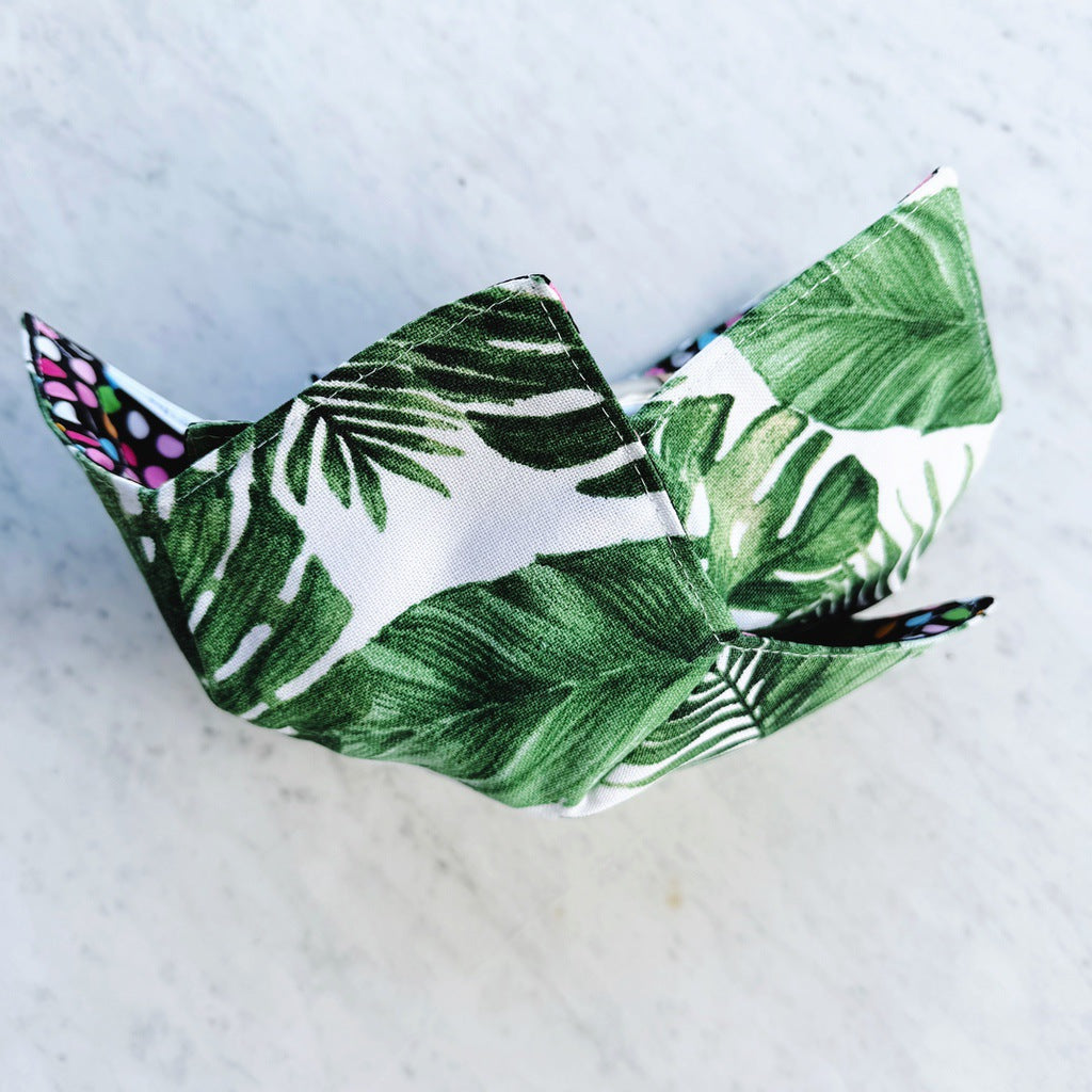 Set of two, palm leaves microwave bowl cosies. Soup and porridge hot bowl holders.