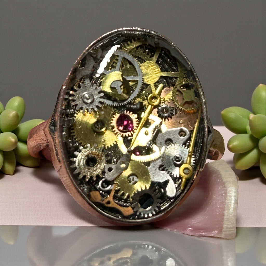 Steampunk Watch Parts Oval Ladies Ring