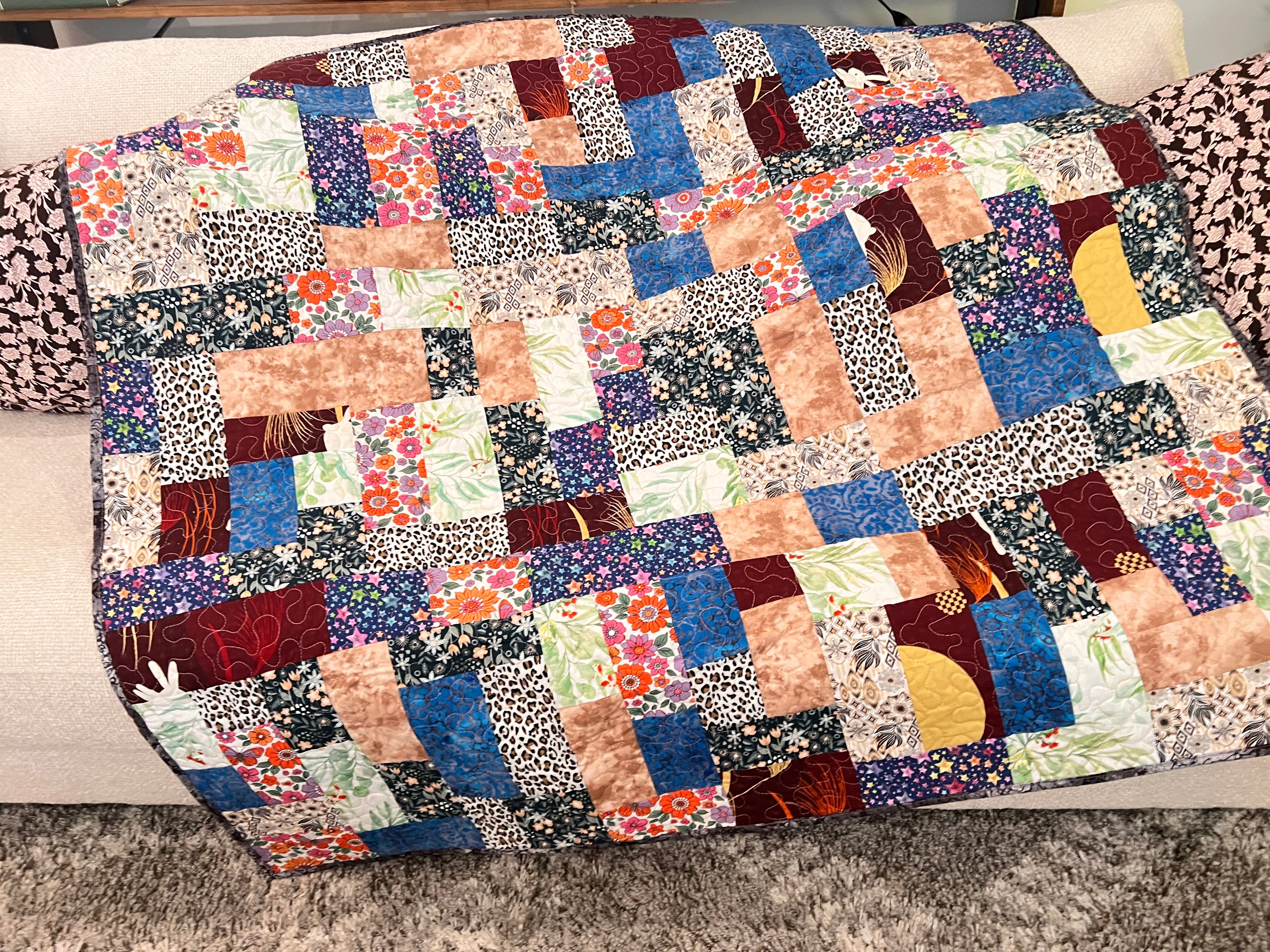 Handmade Patchwork Cotton Quilt: Modern Geometric Throw Blanket