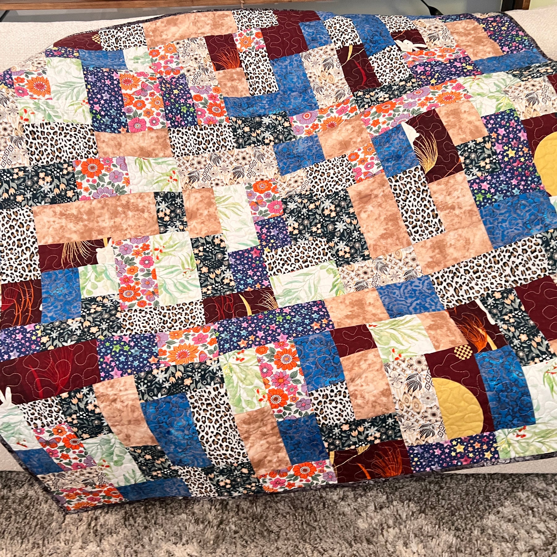 Handmade Patchwork Cotton Quilt: Modern Geometric Throw Blanket