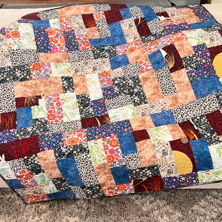 Handmade Patchwork Cotton Quilt: Modern Geometric Throw Blanket