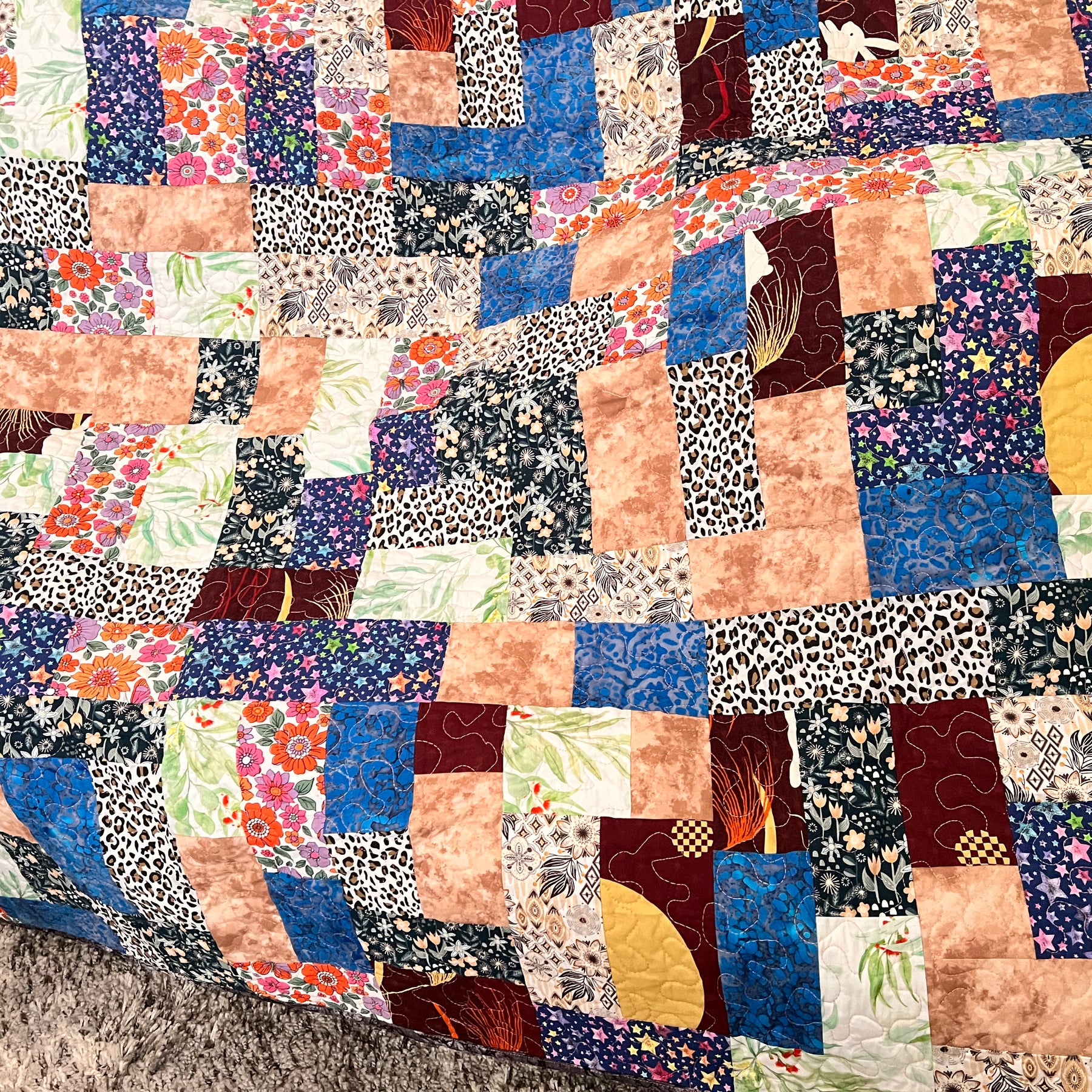 Handmade Patchwork Cotton Quilt: Modern Geometric Throw Blanket
