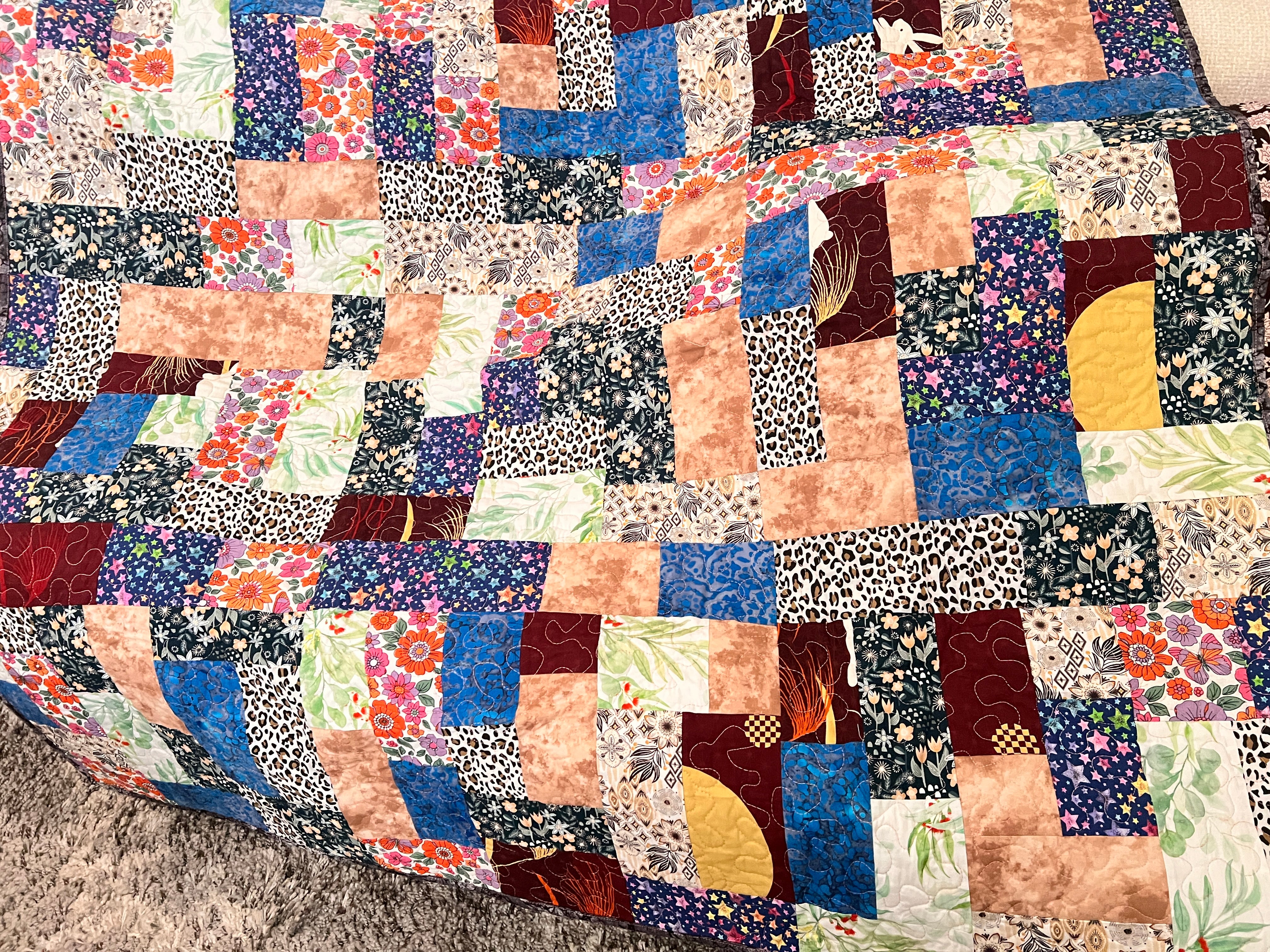 Handmade Patchwork Cotton Quilt: Modern Geometric Throw Blanket