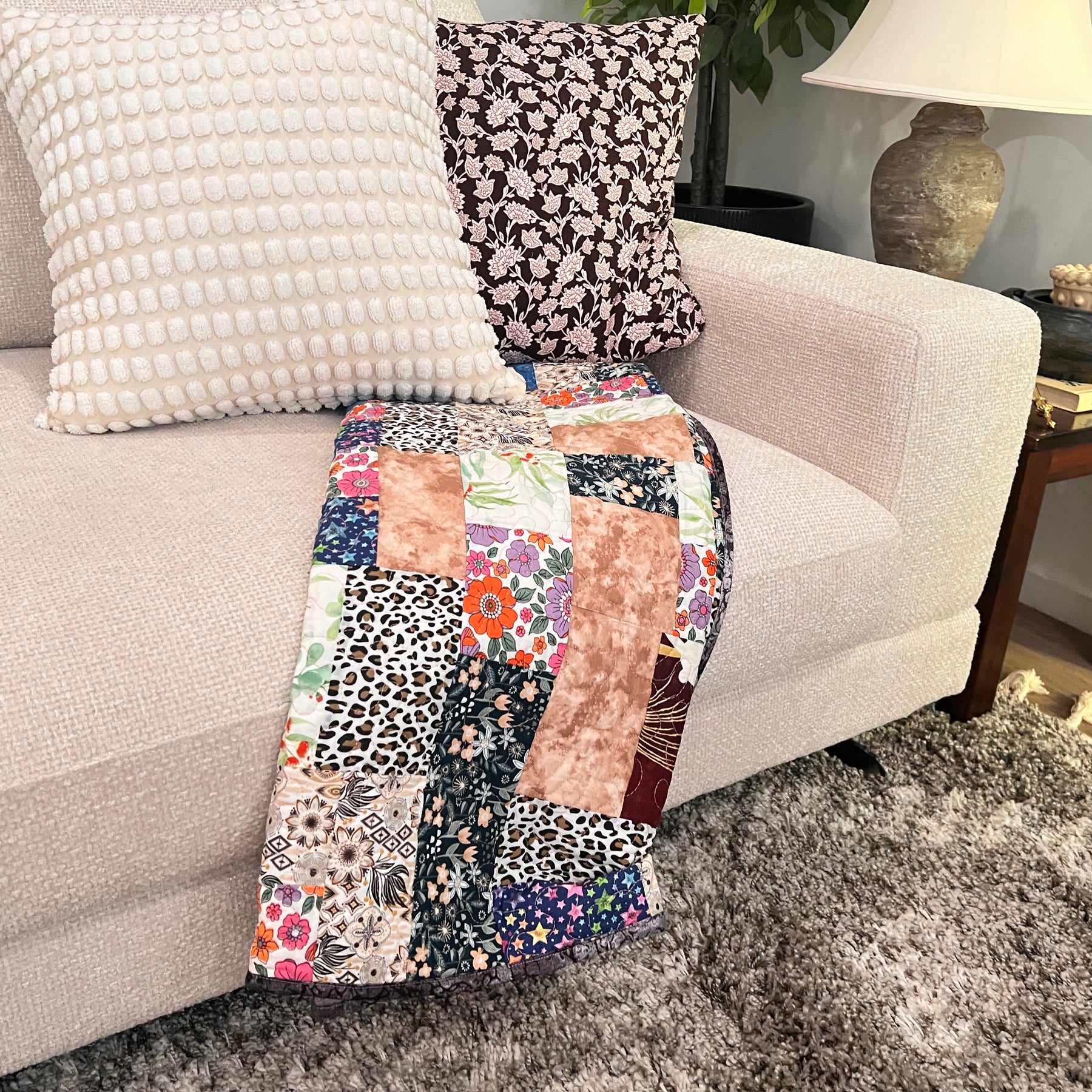Handmade Patchwork Cotton Quilt: Modern Geometric Throw Blanket