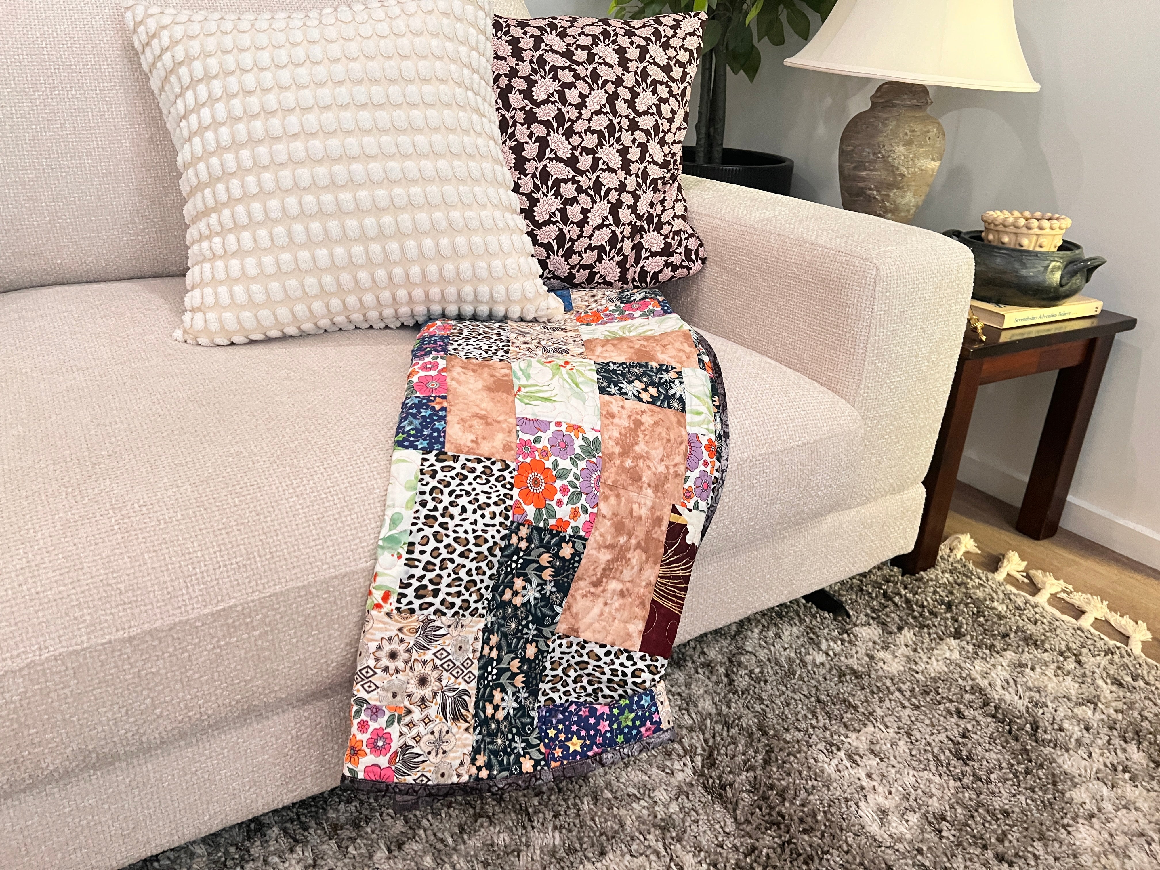 Handmade Patchwork Cotton Quilt: Modern Geometric Throw Blanket
