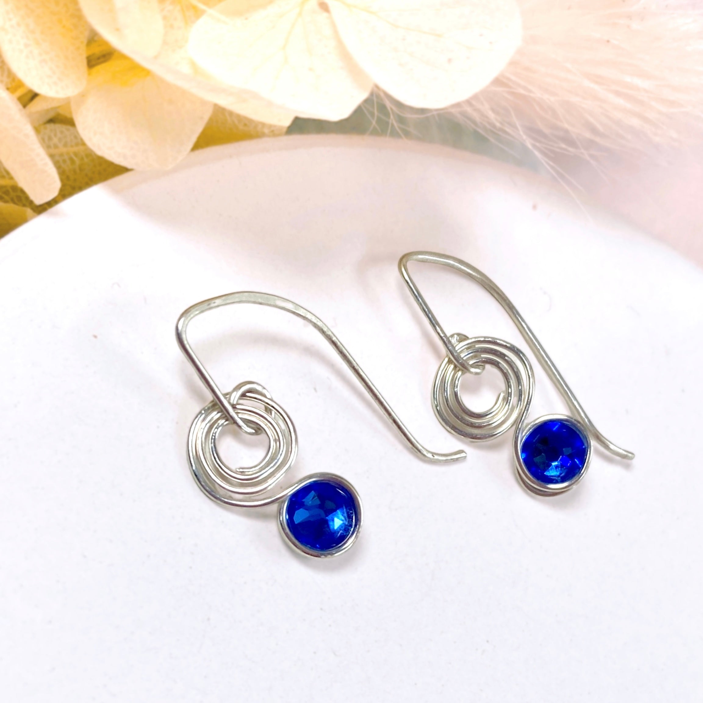 Sapphire blue crystal dangle earrings | Sterling Silver | September birthstone gift