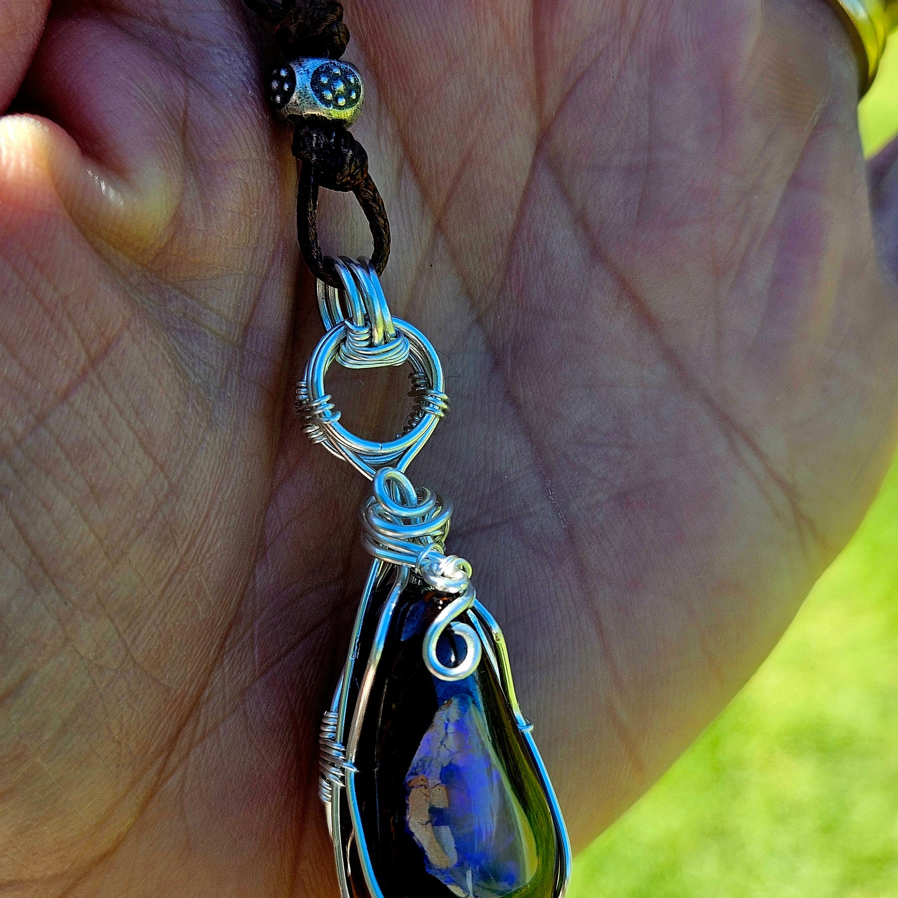 Boulder Opal & Sterling Silver Wire-Wrapped Pendant