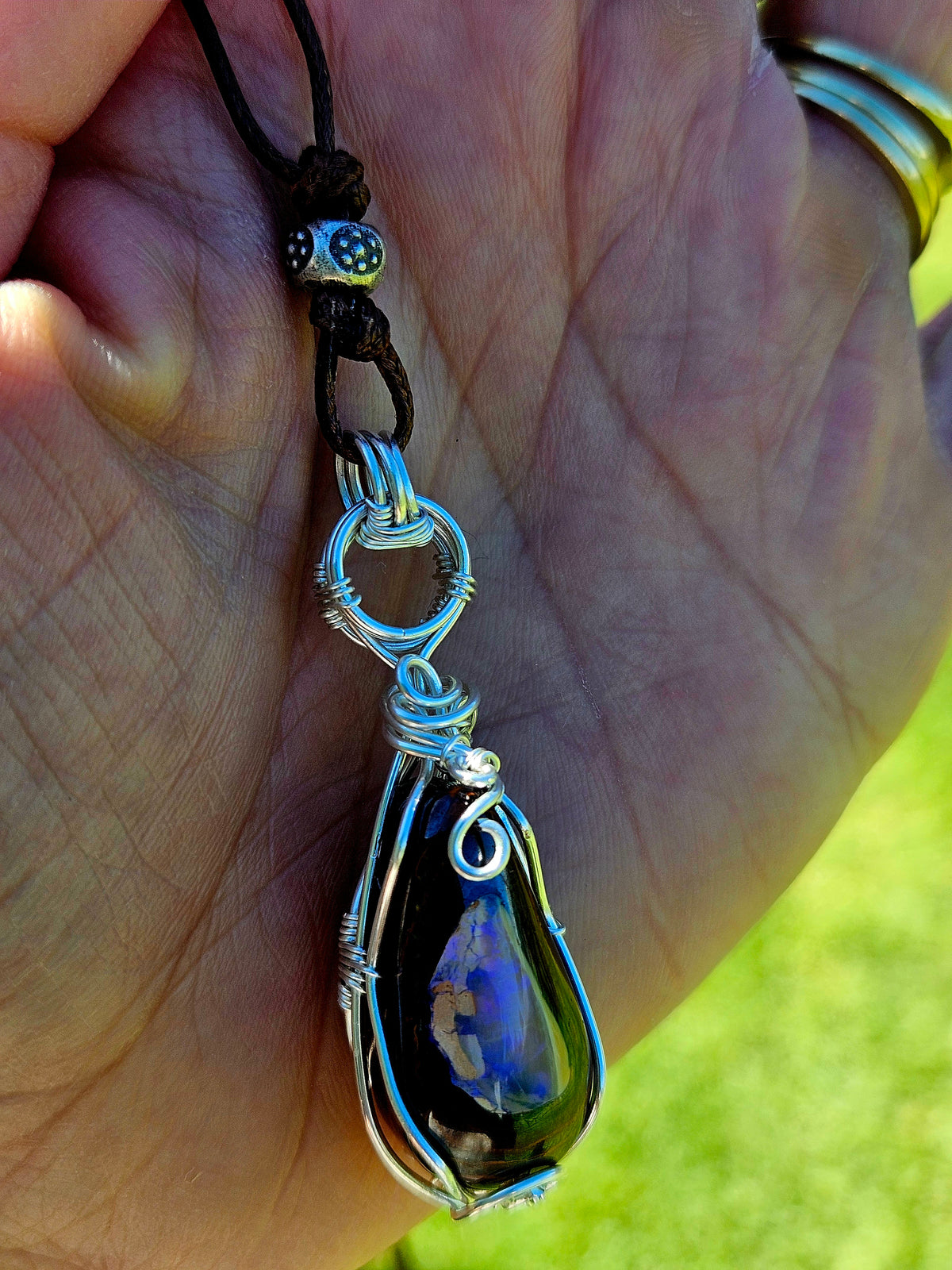 Boulder Opal & Sterling Silver Wire-Wrapped Pendant