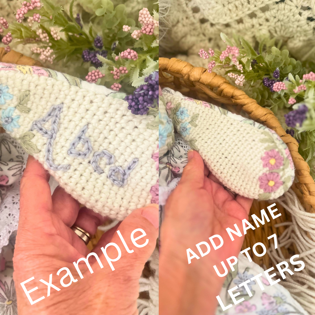 Personalised Crochet Bunny Snuggler, Crochet Embroidered Bunny Snuggler