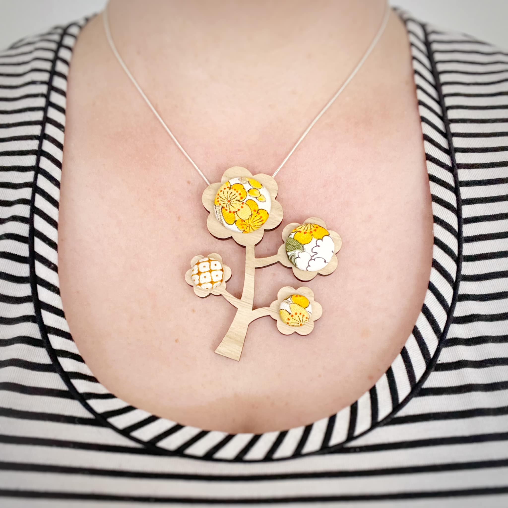 Kimono Tree Brooch - Raspberry and Navy