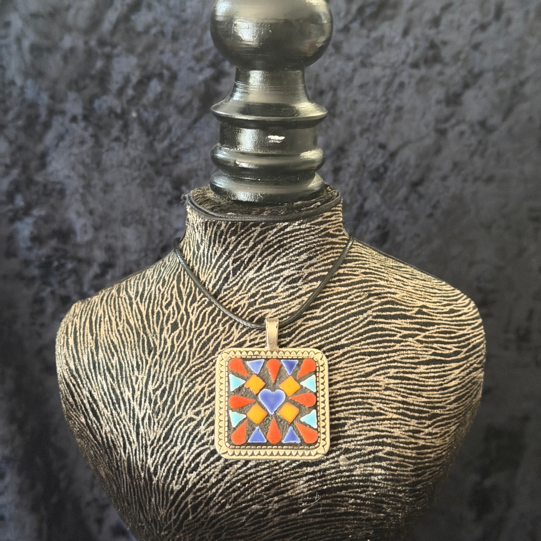 Mosaic Square Silver Pendant