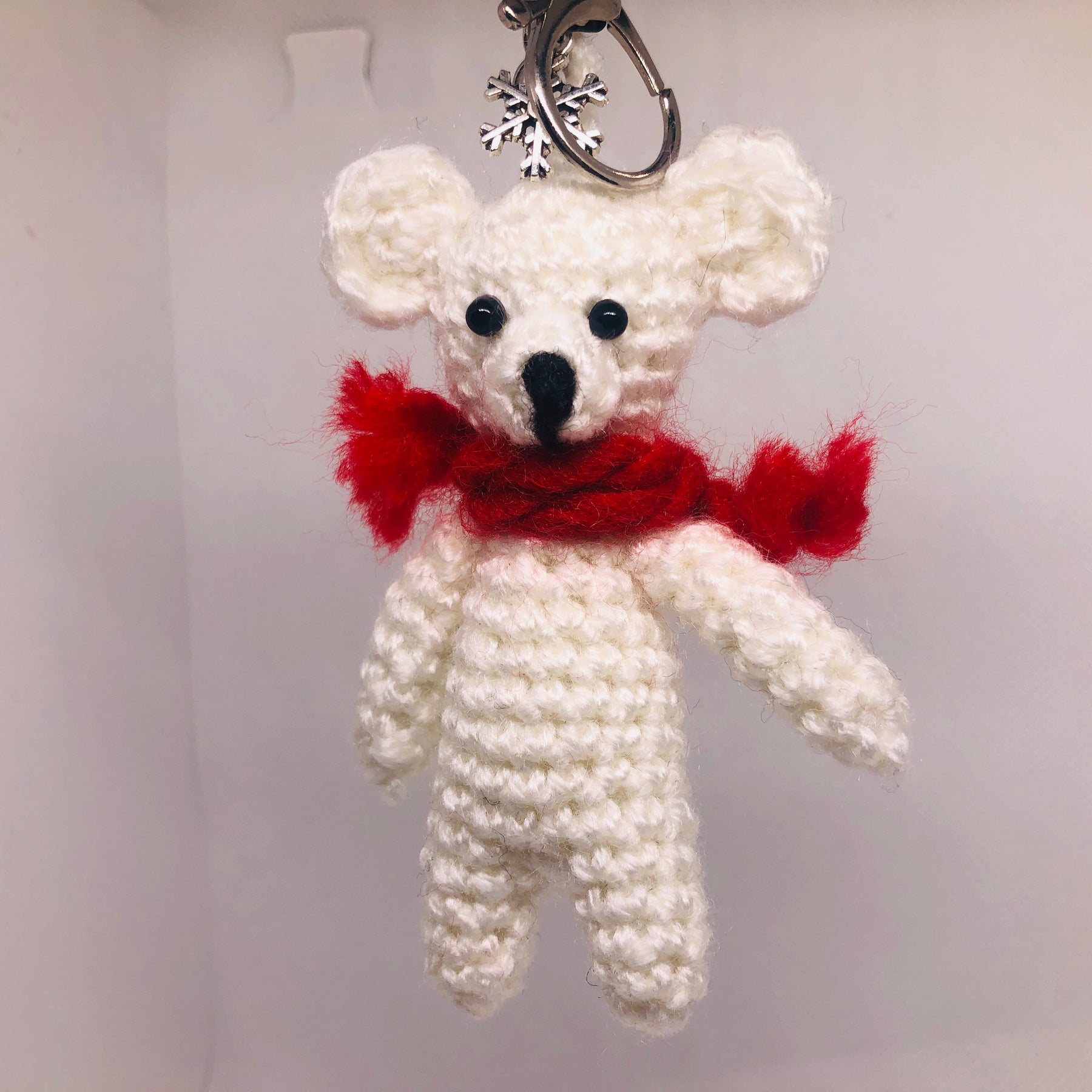 Crochet White Bear Keychain | Handmade Amigurumi Teddy, Bag Charm