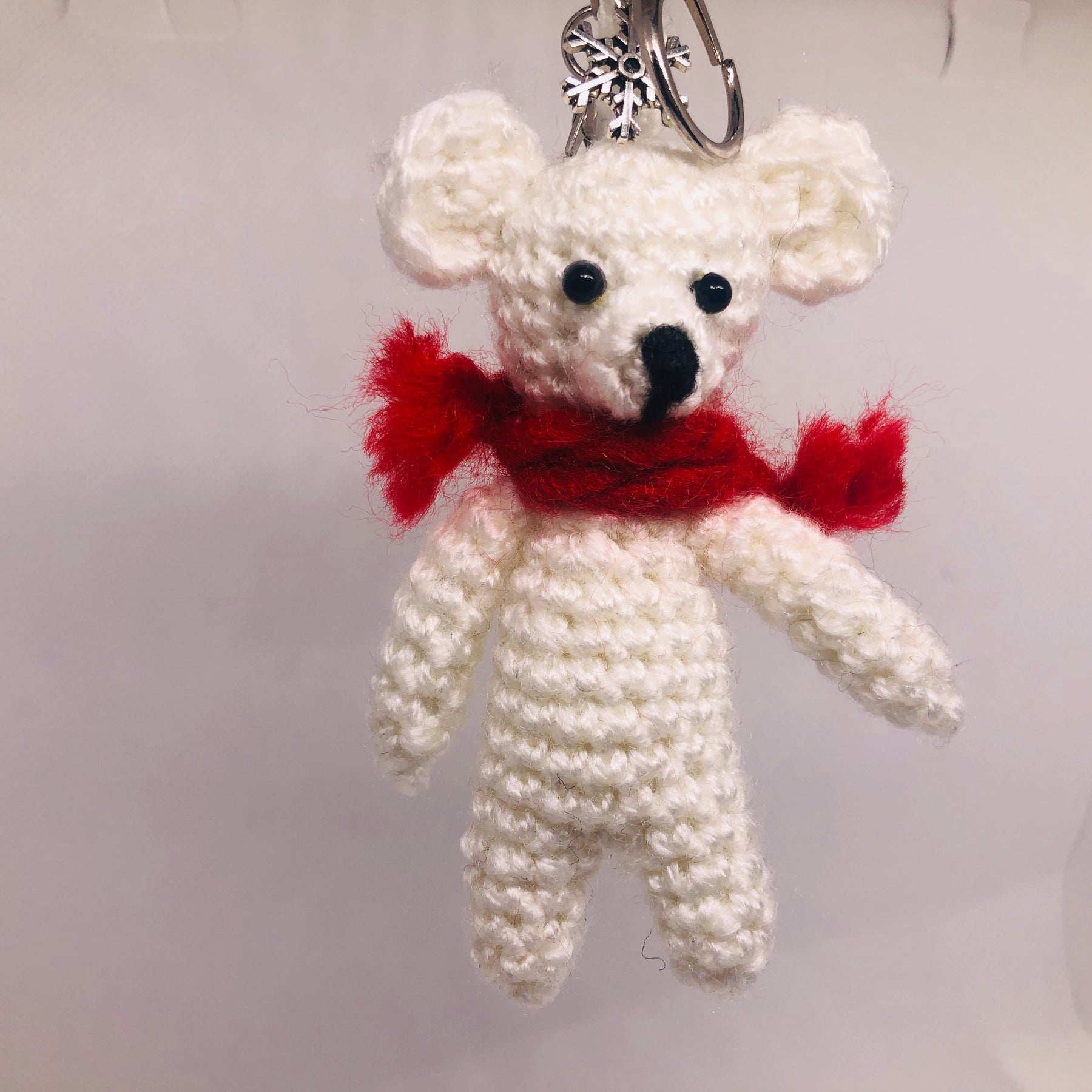 Crochet White Bear Keychain | Handmade Amigurumi Teddy, Bag Charm