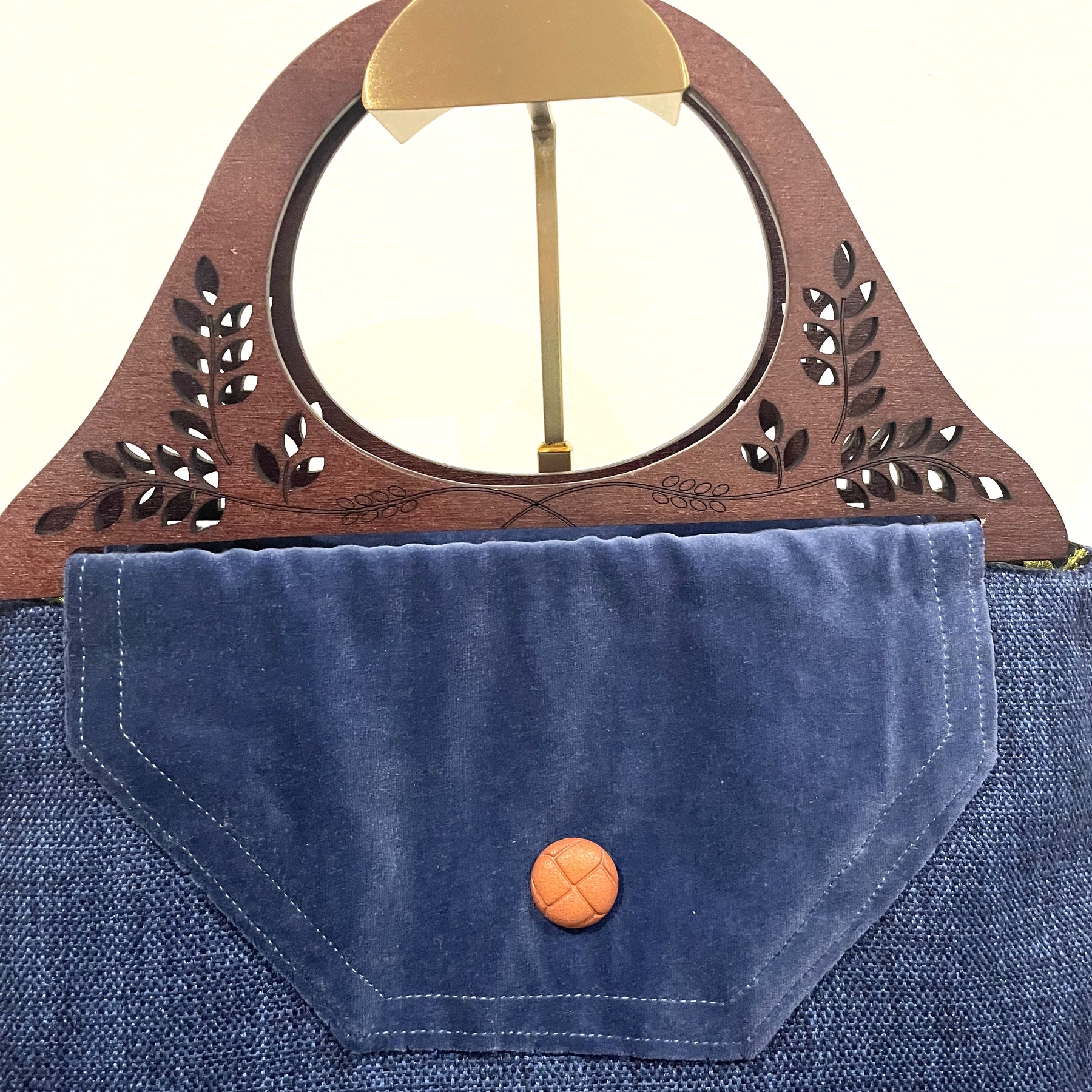 Handmade Blue Wooden Handled Handbag