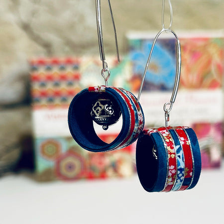 Japanese Shibori Fabric & Japanese Paper Earrings: 1.7cm x 5cm